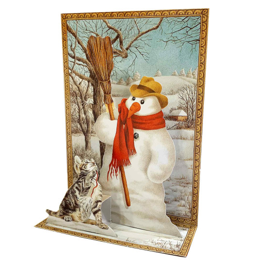 Pop-up Snowman with Cat Christmas Card ~ England